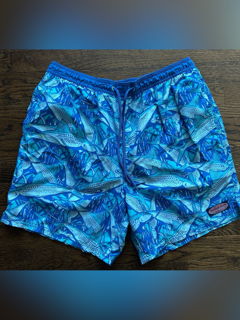 Vineyard Vines Blue Fish-Print Swim Trunks